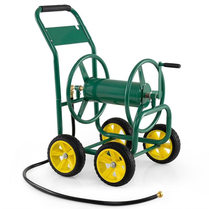 Garden Hose Reel Cart Holds 330ft of 5/8" or 400ft of 1/2" Hose, Heavy-Duty Metal 4-Wheel Hose Cart, Portable Water Hose Organizer for Yard