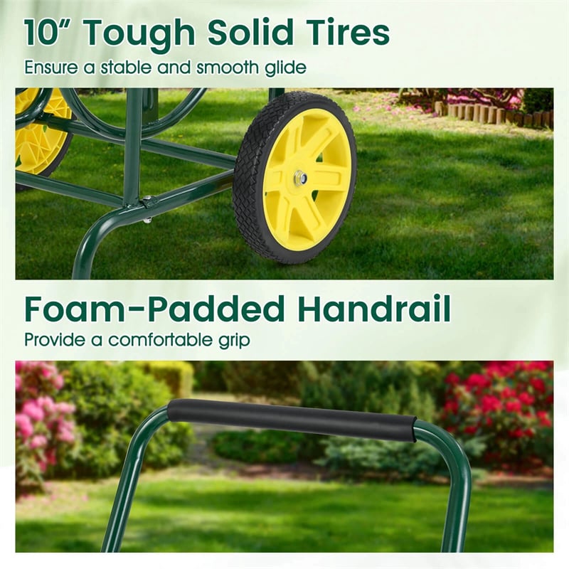 Garden Hose Reel Cart Holds 230FT of 5/8" Hose, Heavy-Duty Hose Cart with 2 Wheels & Storage Basket, Portable Water Hose Organizer for Yard