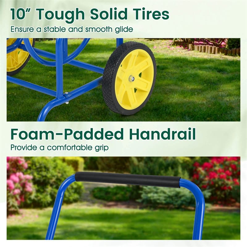 Garden Hose Reel Cart Holds 230FT of 5/8" Hose, Heavy-Duty Hose Cart with 2 Wheels & Storage Basket, Portable Water Hose Organizer for Yard