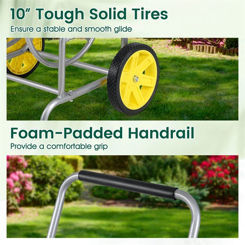 Garden Hose Reel Cart Holds 230FT of 5/8" Hose, Heavy-Duty Hose Cart with 2 Wheels & Storage Basket, Portable Water Hose Organizer for Yard