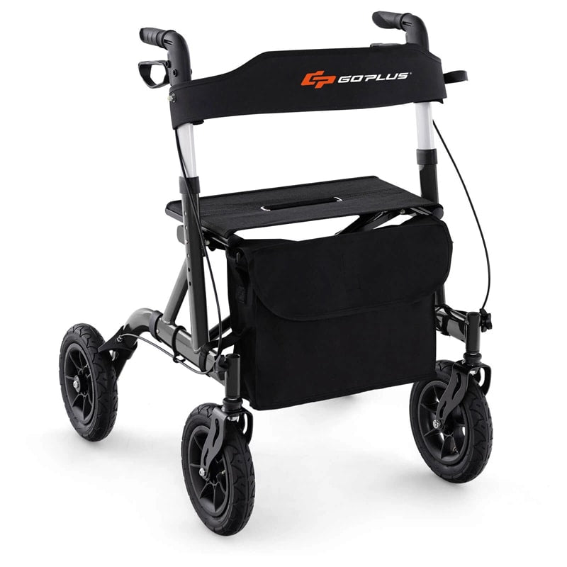 Foldable Rolling Walker with 9.5" All Terrain Pneumatic Wheel, Heavy Duty Height Adjustable Rollator Walker with Seat for Seniors