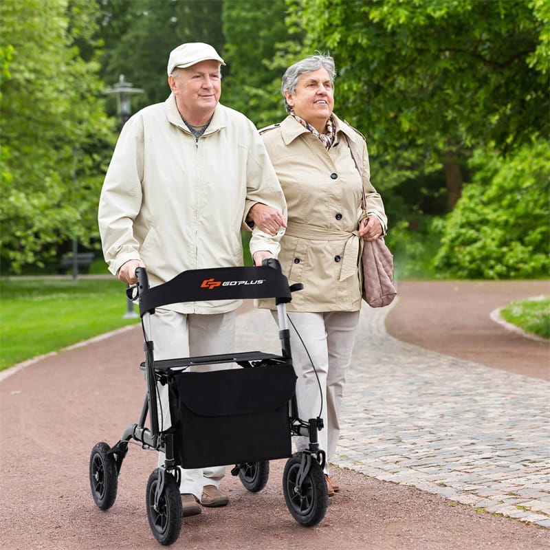 Foldable Rolling Walker with 9.5" All Terrain Pneumatic Wheel, Heavy Duty Height Adjustable Rollator Walker with Seat for Seniors