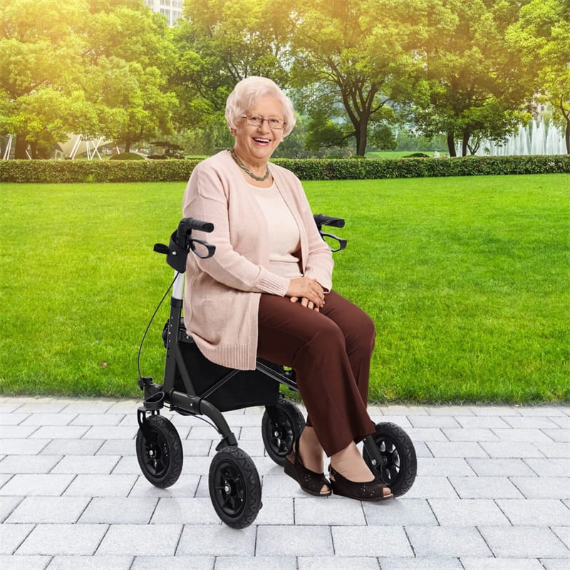 Foldable Rolling Walker with 9.5" All Terrain Pneumatic Wheel, Heavy Duty Height Adjustable Rollator Walker with Seat for Seniors