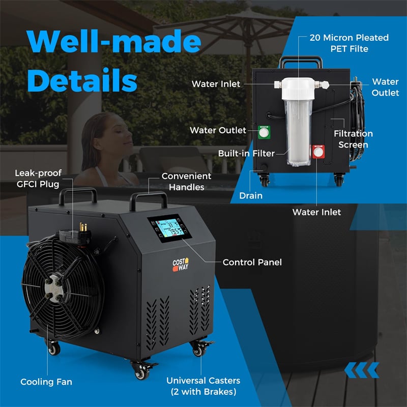Ice Bath Chiller for Cold Plunge Tubs, 0.8HP Professional Cold Therapy Chiller with Wheels, WiFi App Control, Built-in Pump, 2 Filters & 3 Hoses