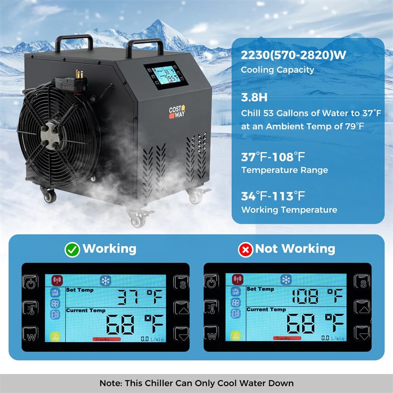 Ice Bath Chiller for Cold Plunge Tubs, 0.8HP Professional Cold Therapy Chiller with Wheels, WiFi App Control, Built-in Pump, 2 Filters & 3 Hoses