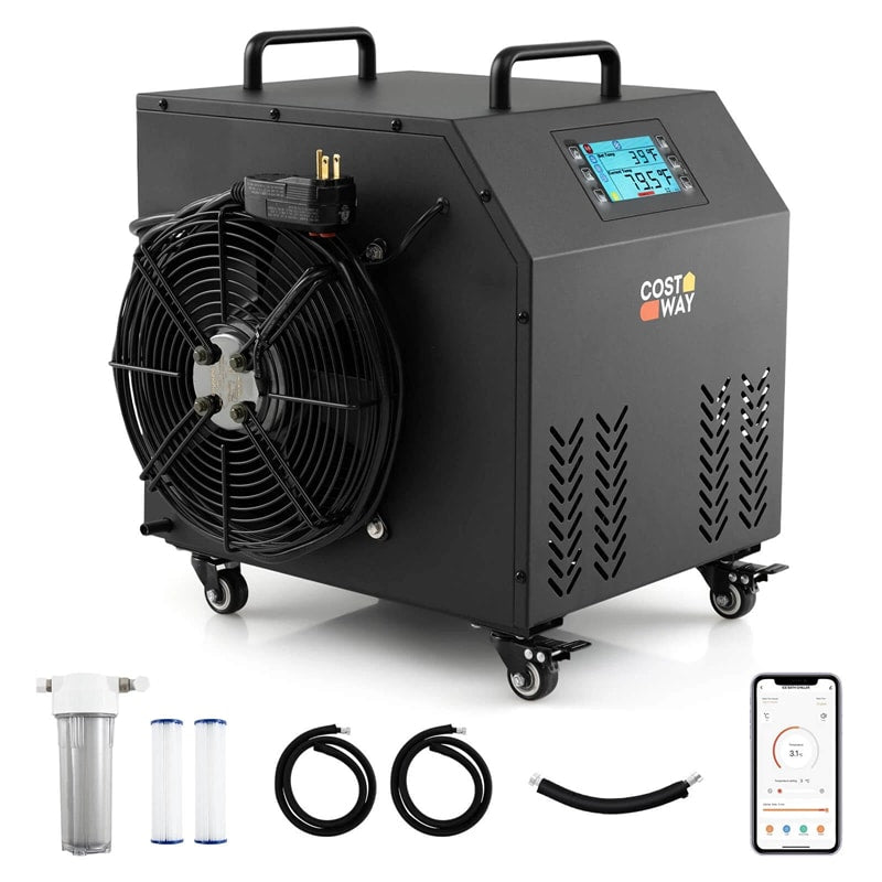 Ice Bath Chiller for Cold Plunge Tubs, 0.8HP Professional Cold Therapy Chiller with Wheels, WiFi App Control, Built-in Pump, 2 Filters & 3 Hoses