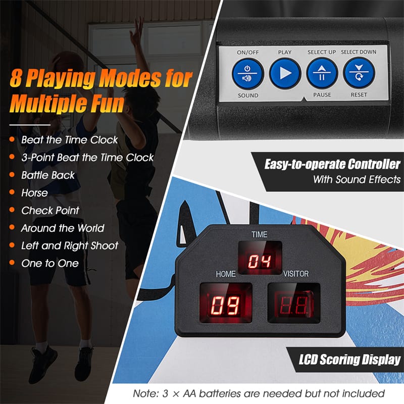 2 Player Foldable Basketball Arcade Game with 4 Balls, Indoor Double Shot Electronic Basketball Game