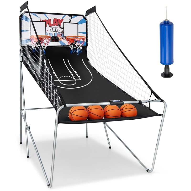 2 Player Foldable Basketball Arcade Game with 4 Balls, Indoor Double Shot Electronic Basketball Game