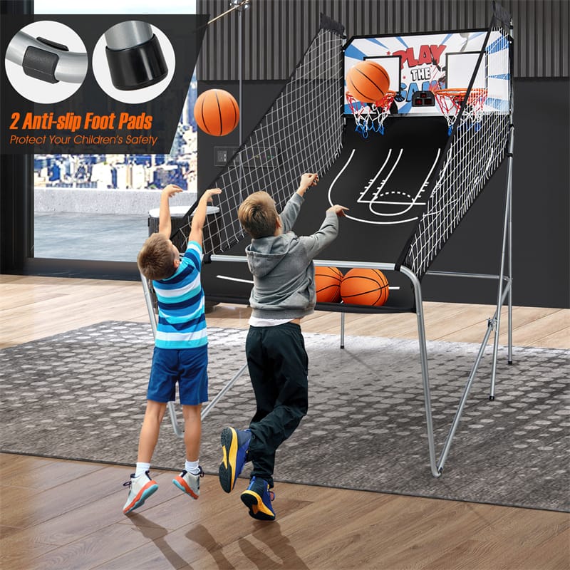 2 Player Foldable Basketball Arcade Game with 4 Balls, Indoor Double Shot Electronic Basketball Game