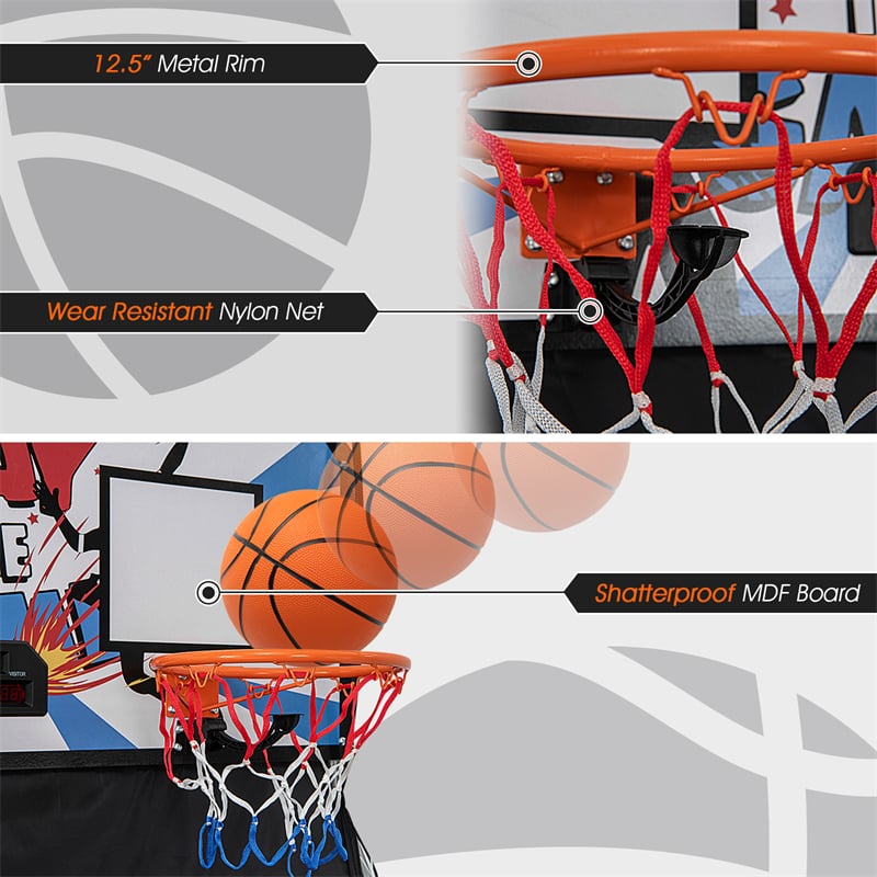 2 Player Foldable Basketball Arcade Game with 4 Balls, Indoor Double Shot Electronic Basketball Game