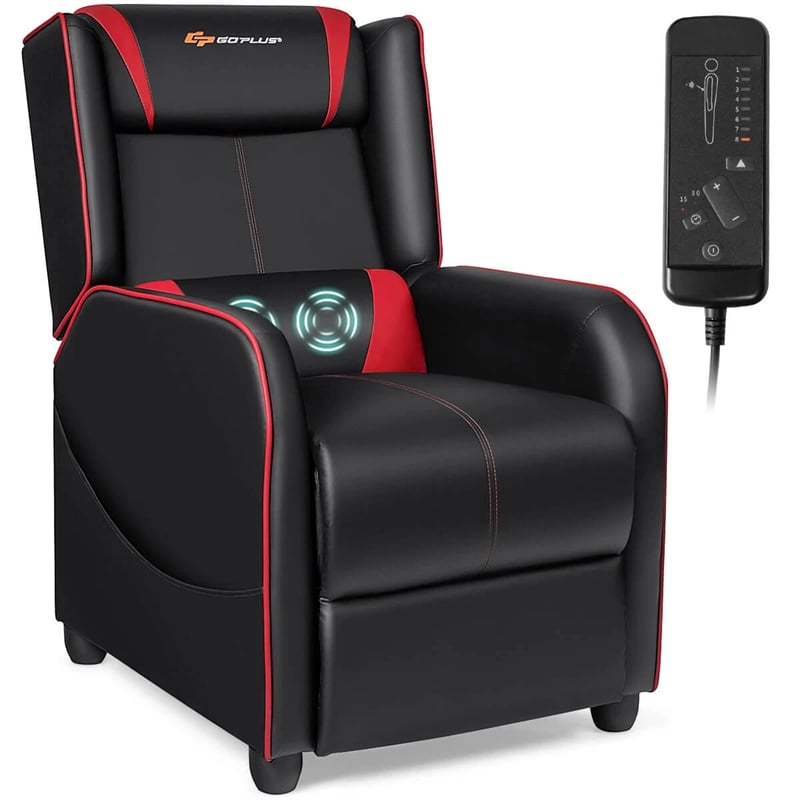 Massage Gaming Recliner Chair Racing Style PU Leather Single Sofa with Lumbar Cushion & Footrest, Adjustable Living Room Home Theater Seating