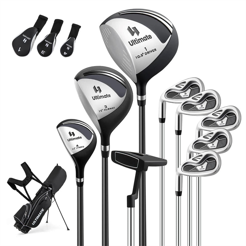 Men's Left-Handed Complete Golf Clubs Set, 10 Pieces Golf Club Package Set with 460CC Driver, Fairway Wood, Putter & Lightweight Stand Bag