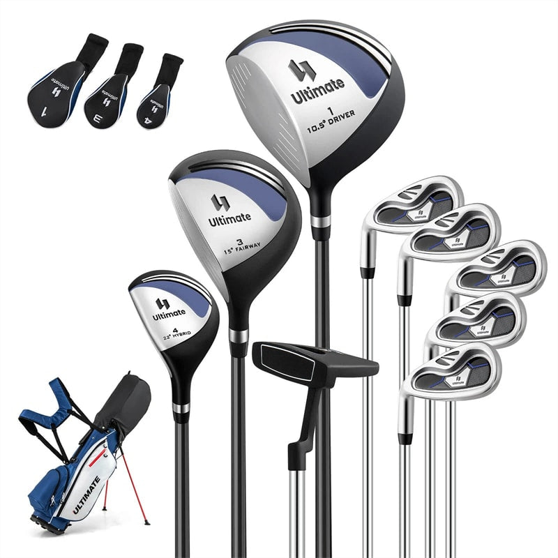 Men's Left-Handed Complete Golf Clubs Set, 10 Pieces Golf Club Package Set with 460CC Driver, Fairway Wood, Putter & Lightweight Stand Bag