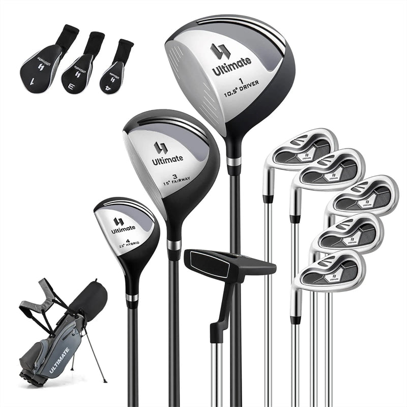 Men's Left-Handed Complete Golf Clubs Set, 10 Pieces Golf Club Package Set with 460CC Driver, Fairway Wood, Putter & Lightweight Stand Bag
