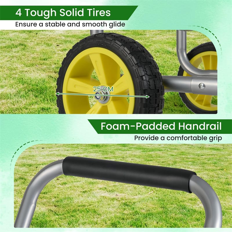 Heavy Duty Metal Garden Hose Reel Cart Holds 300FT of 5/8" Hose with 4 Wheels & Storage Basket, Portable Water Hose Organizer for Yard Lawn