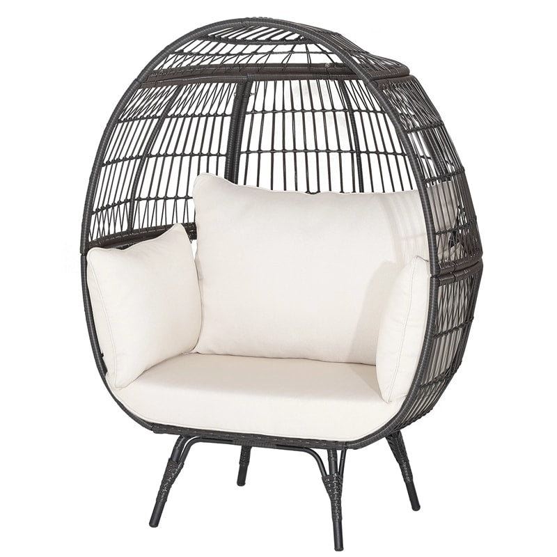 Oversized Wicker Egg Chair with 4 Cushions, Steel Frame Basket Chair Rattan Indoor Outdoor Lounger for Patio, Living Room