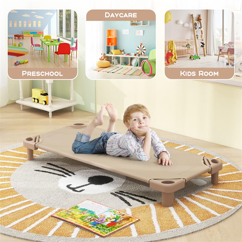 Pack of 6 Stackable Daycare Cots for Kids, 51" x 23" Preschool Nap Mat Toddler Sleeping Cot with Easy Lift Corner, Space-Saving for Classroom