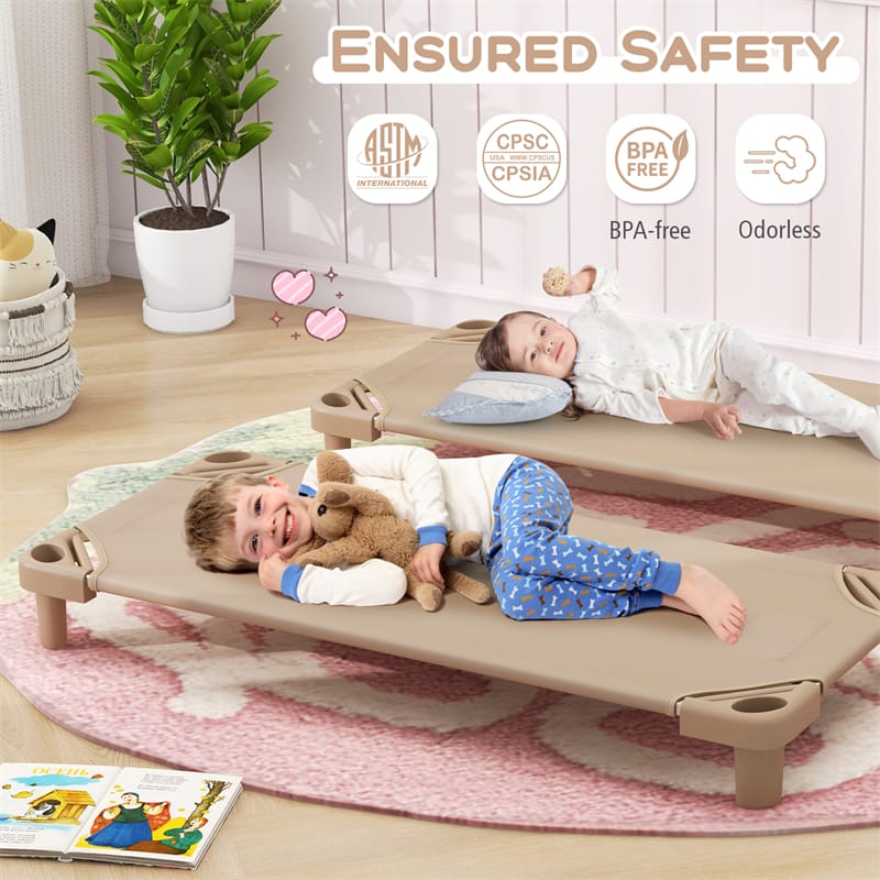 Pack of 6 Stackable Daycare Cots for Kids, 51" x 23" Preschool Nap Mat Toddler Sleeping Cot with Easy Lift Corner, Space-Saving for Classroom