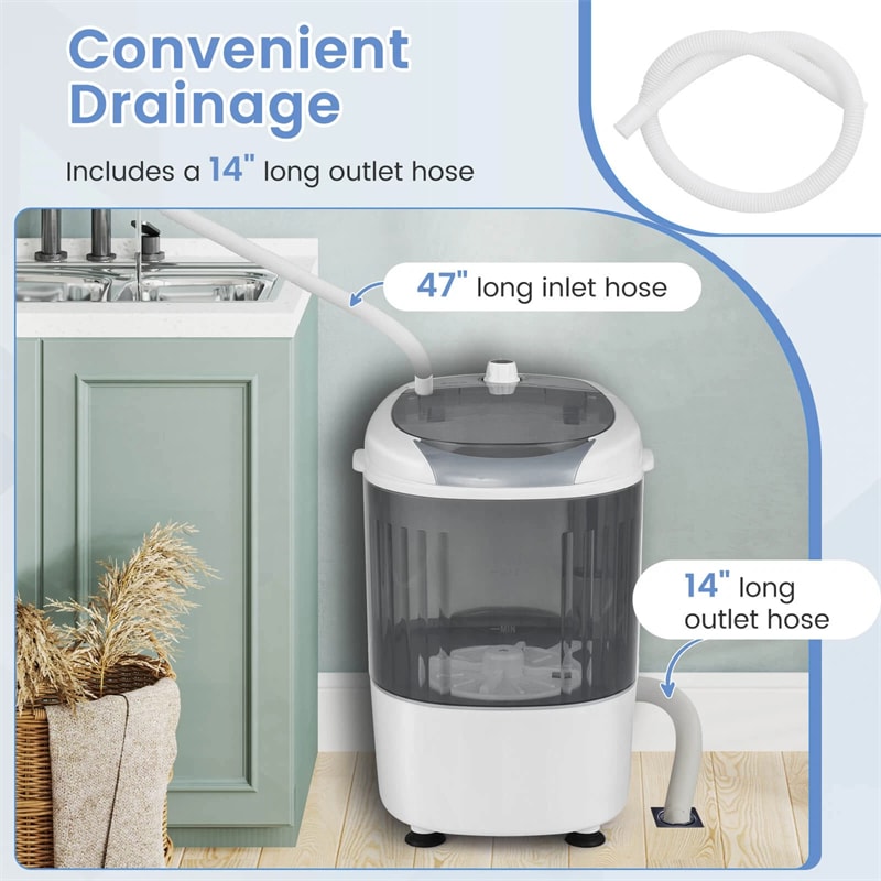 5.5lbs Portable Mini Washing Machine with Spin Dryer & Drain Hose, Semi-Auto Laundry Washer for Dorm RV
