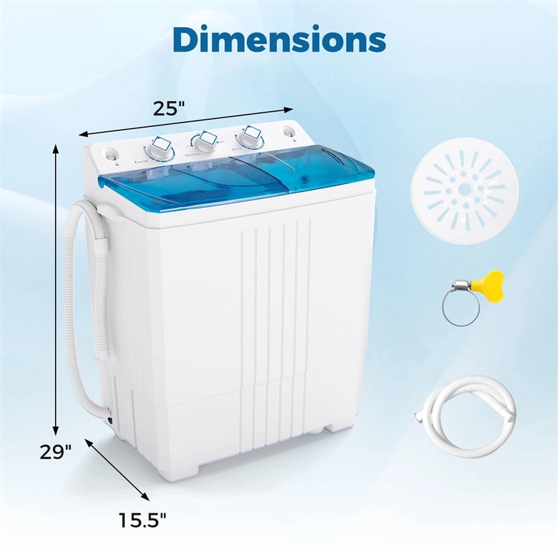 Portable Washing Machine, 2-in-1 Twin Tub Washer Spin Dryer Combo with Built-in Drain Pump, 20LB Capacity & Compact for Apartment, Dorm & RV