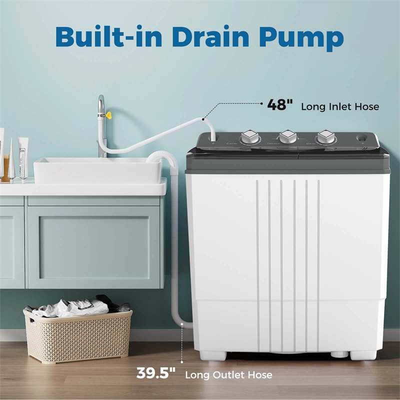 Portable Washing Machine, 2-in-1 Twin Tub Washer Spin Dryer Combo with Built-in Drain Pump, 20LB Capacity & Compact for Apartment, Dorm & RV