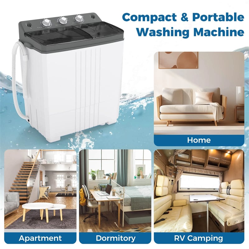Portable Washing Machine, 2-in-1 Twin Tub Washer Spin Dryer Combo with Built-in Drain Pump, 20LB Capacity & Compact for Apartment, Dorm & RV