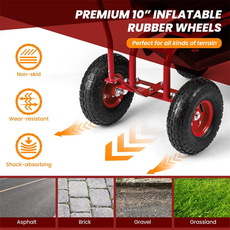 Rolling Garden Cart Workseat Garden Scooter with 360 Degree Swivel Cushioned Seat & Tool Storage, 2 Steering Handles