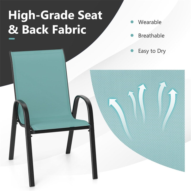 Set of 4 Outdoor Stackable Dining Chairs w/Breathable Fabric, All Weather Heavy Duty Rustproof Steel Frame Patio Lawn Chairs