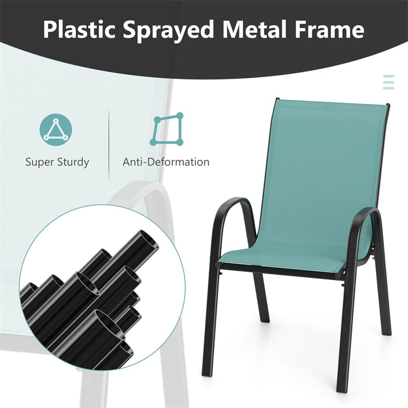 Set of 4 Outdoor Stackable Dining Chairs w/Breathable Fabric, All Weather Heavy Duty Rustproof Steel Frame Patio Lawn Chairs