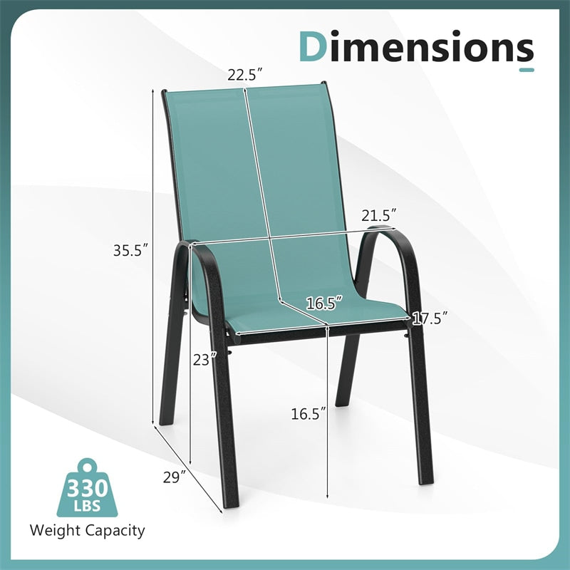 Set of 4 Outdoor Stackable Dining Chairs w/Breathable Fabric, All Weather Heavy Duty Rustproof Steel Frame Patio Lawn Chairs