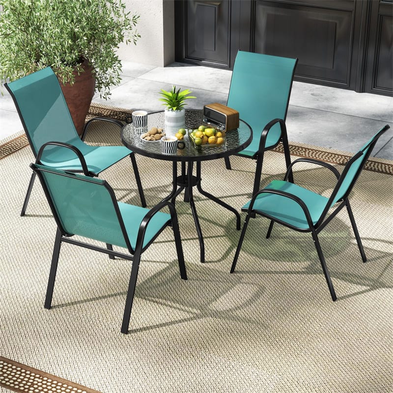 Set of 4 Outdoor Stackable Dining Chairs w/Breathable Fabric, All Weather Heavy Duty Rustproof Steel Frame Patio Lawn Chairs