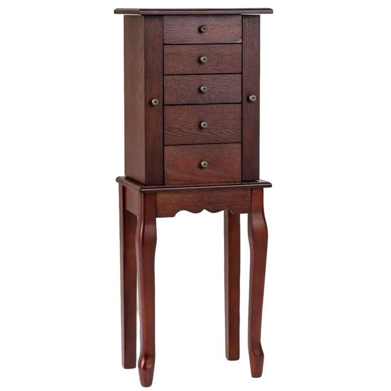 Standing Jewelry Armoire Cabinet with Flip Top Mirror, 4 Drawers, 8 Necklace Hooks & 2 Side Doors, Jewelry Storage Organizer Chest for Bedroom