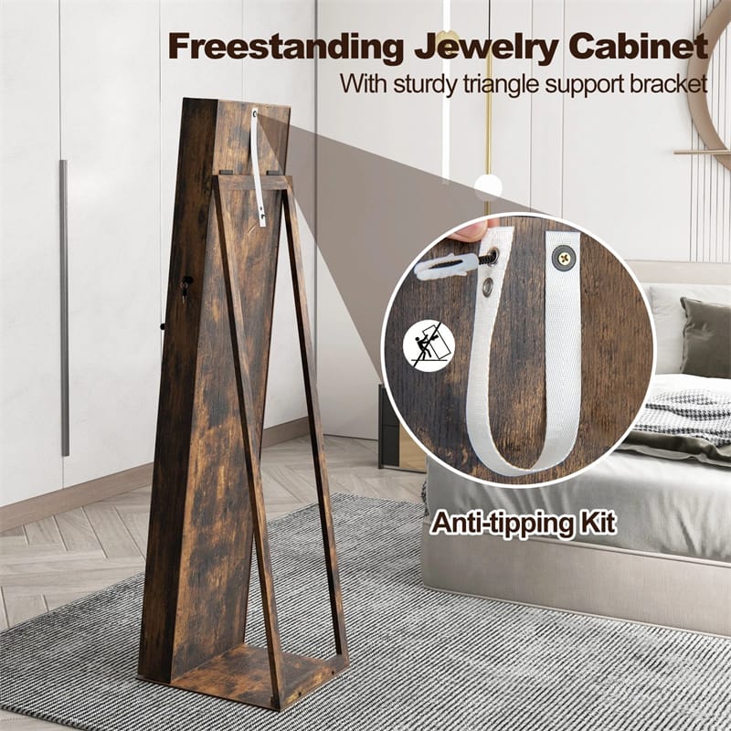 Standing Jewelry Armoire with Full Length Mirror, 2-in-1 Lockable Jewelry Cabinet Organizer Inside Makeup Mirror, Large Storage Capacity