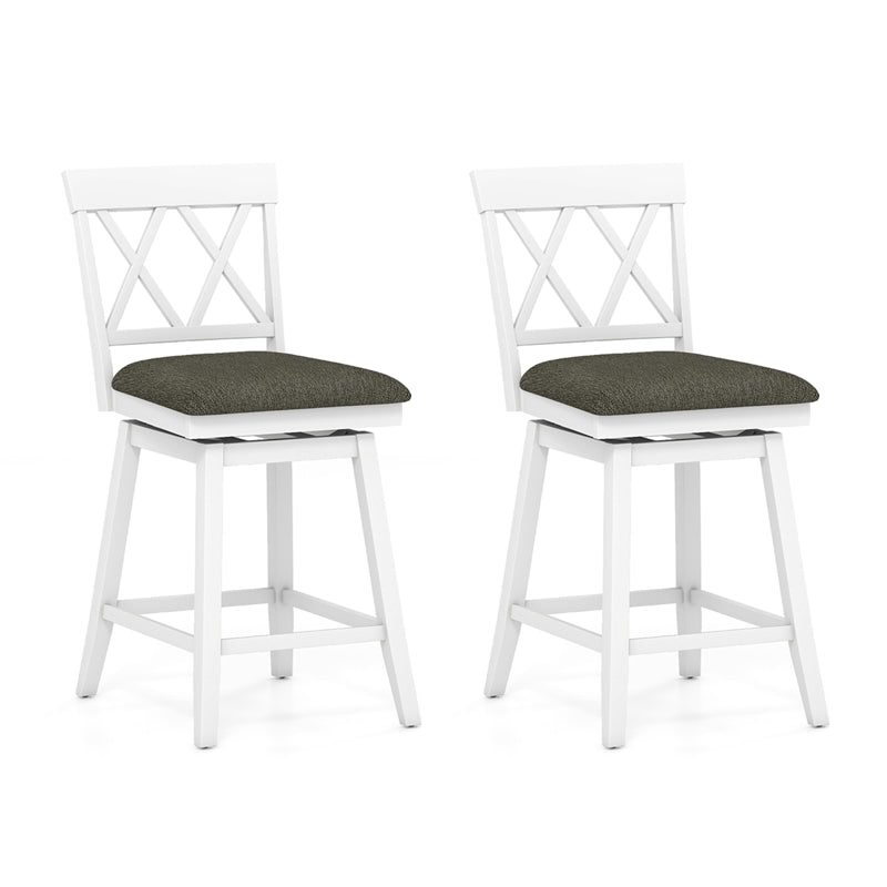 Swivel Bar Stools Set of 2, 24" Counter Height Chairs with Back, Padded Seat & Rubber Wood Frame, Farmhouse Barstools for Kitchen Island