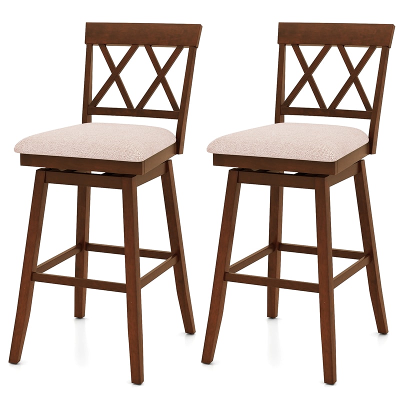Swivel Bar Stools Set of 2, 29" Bar Height Chairs with Back, Padded Seat & Rubber Wood Frame, Farmhouse Barstools for Kitchen Island