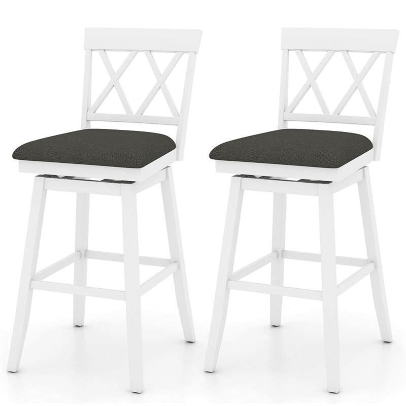 Swivel Bar Stools Set of 2, 29" Bar Height Chairs with Back, Padded Seat & Rubber Wood Frame, Farmhouse Barstools for Kitchen Island