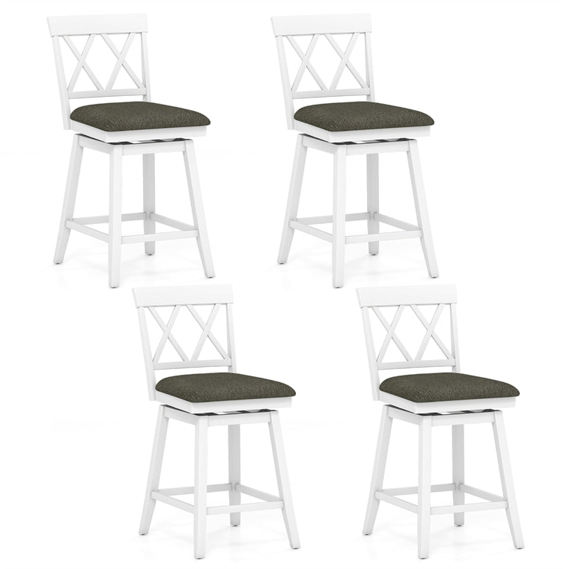 Swivel Bar Stools Set of 2, 24" Counter Height Chairs with Back, Padded Seat & Rubber Wood Frame, Farmhouse Barstools for Kitchen Island