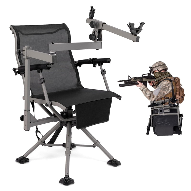 360° Swivel Hunting Chair, Folding Deer Blind Chair with Shooting Rest & Adjustable Armrests, 330LB Capacity All-Terrain Duck Feet for Outdoor Camping