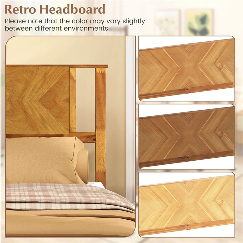 Twin/Full/Queen Size Acacia Wood Platform Bed Frame with Headboard, Mid-Century Modern Bed Frame w/Wooden Slats Support & Under-Bed Space