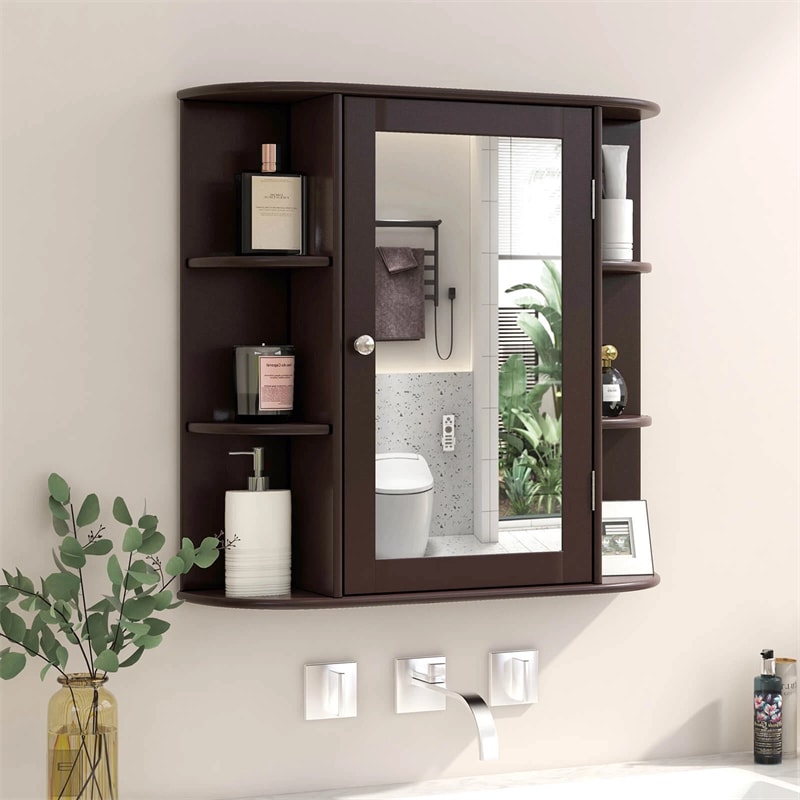 Mirrored Bathroom Storage Cabinet Wall Mounted Hanging Medicine Cabinet Over Toilet with Single Door, 3 Adjustable Shelves