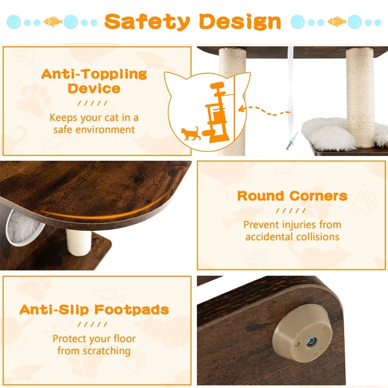 69" Tall Cat Tree, Modern Wood Cat Tower with Multi-Level Platforms, Sisal Scratching Posts & Washable Cushions for Large Cats up to 20 lbs