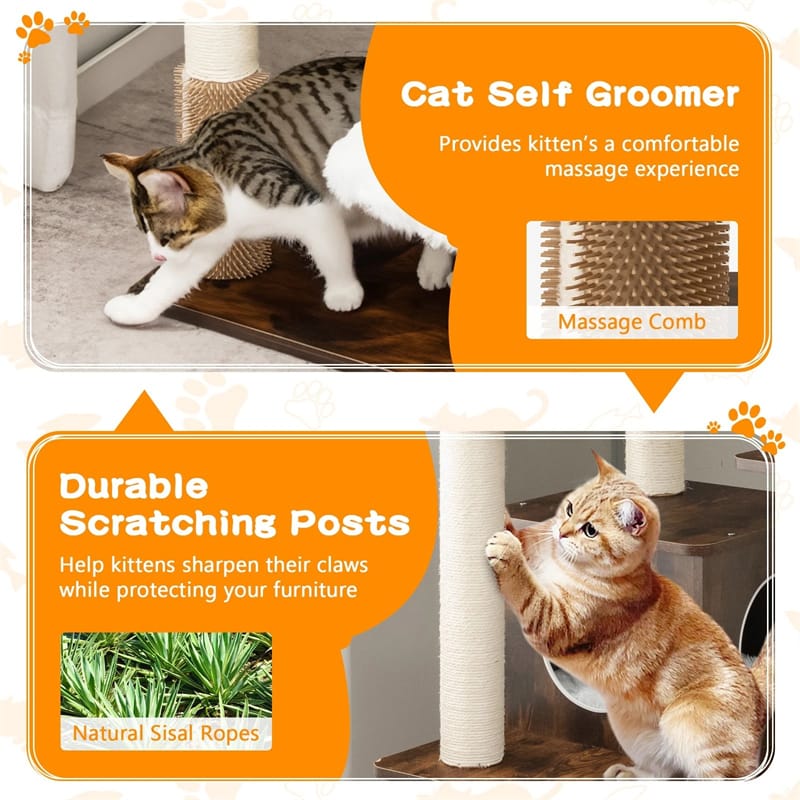 69" Tall Cat Tree, Modern Wood Cat Tower with Multi-Level Platforms, Sisal Scratching Posts & Washable Cushions for Large Cats up to 20 lbs