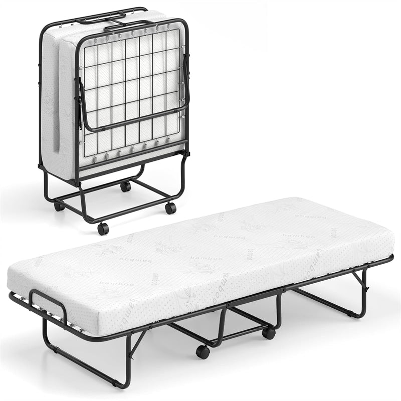Cot Size Rollaway Guest Bed for Adults, 75"x31" Folding Bed with Memory Foam Mattress, Portable Heavy-Duty Single Bed for Guest, Space-Saving Office