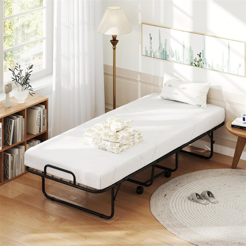 Cot Size Rollaway Guest Bed for Adults, 75"x31" Folding Bed with Memory Foam Mattress, Portable Heavy-Duty Single Bed for Guest, Space-Saving Office
