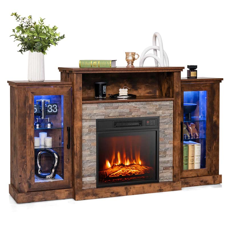 Electric Fireplace TV Stand with LED Lights for 65" TVs, Entertainment Center w/ 18" Heater Insert, APP & Remote Control, Adjustable Shelf