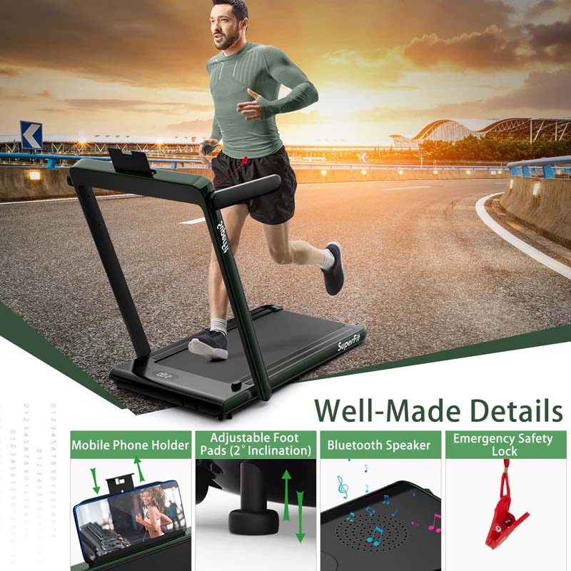 2.5HP 2-in-1 Folding Under Desk Treadmill with Speaker APP Remote Control, Portable Walking Jogging Machine for Home Gym Office