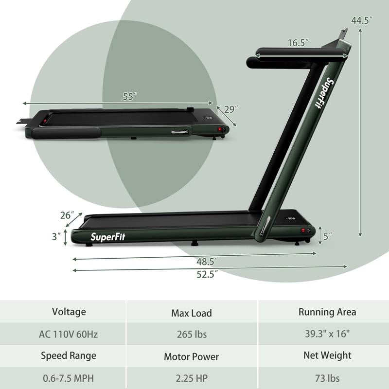 2.5HP 2-in-1 Folding Under Desk Treadmill with Speaker APP Remote Control, Portable Walking Jogging Machine for Home Gym Office