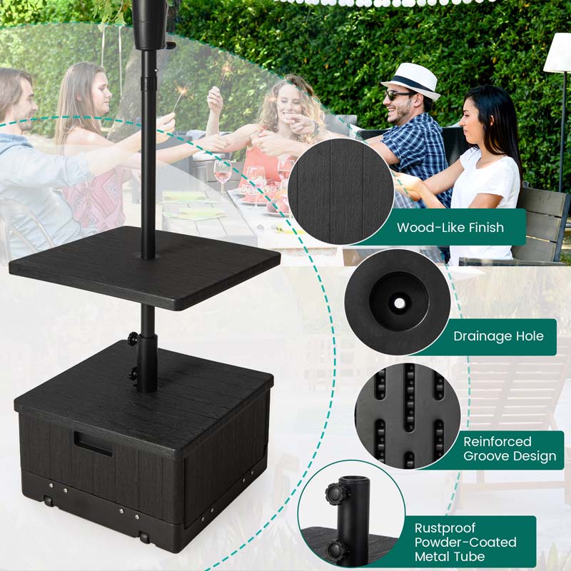 3-in-1 175LBS Outdoor Fillable Umbrella Base with Adjustable Table Tray & Weighted Bag, Wheeled Umbrella Stand for Patio Garden Poolside