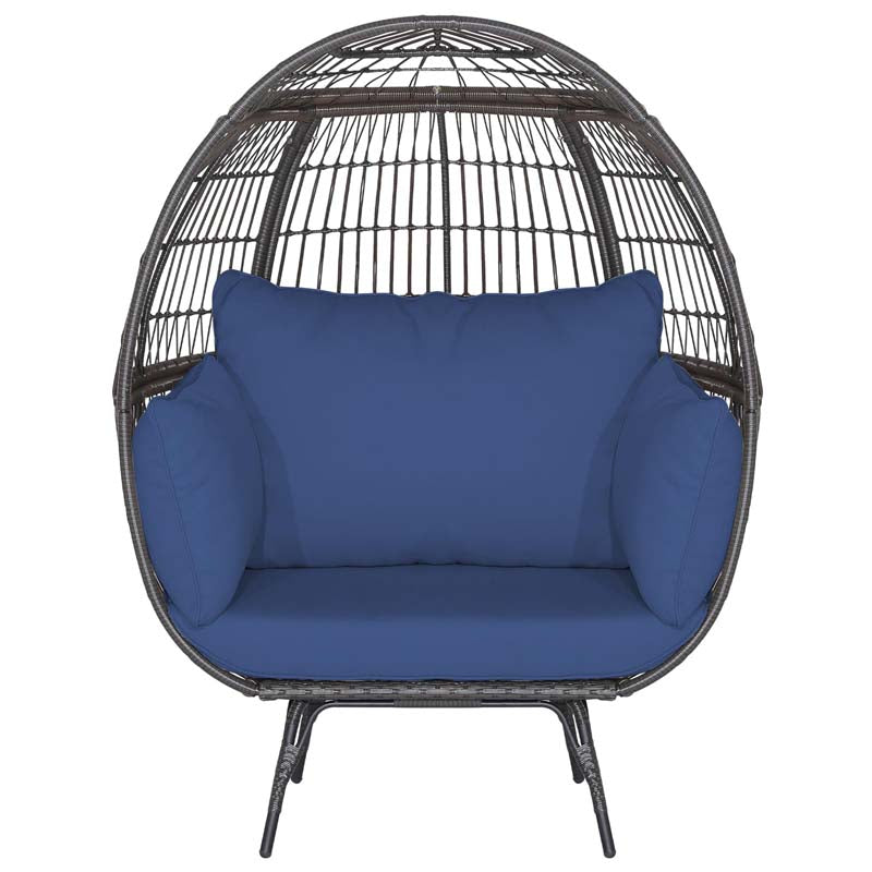 Oversized Wicker Egg Chair with 4 Cushions, Steel Frame Basket Chair Rattan Indoor Outdoor Lounger for Patio, Living Room