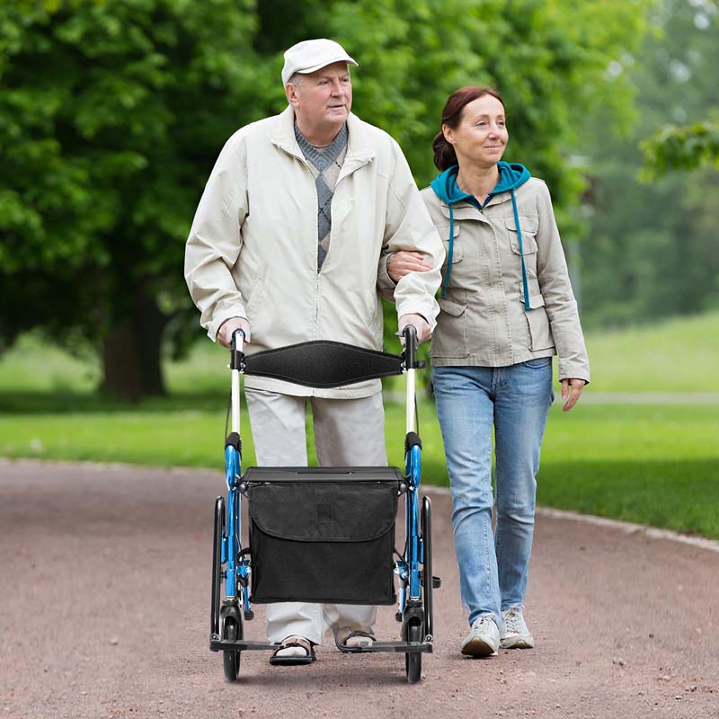 2 in 1 Folding Rollator Walker with Seat, Aluminum Medical Walker Transport Wheelchair with 8" Wheels & Bag, Mobility Walking Aid for Seniors